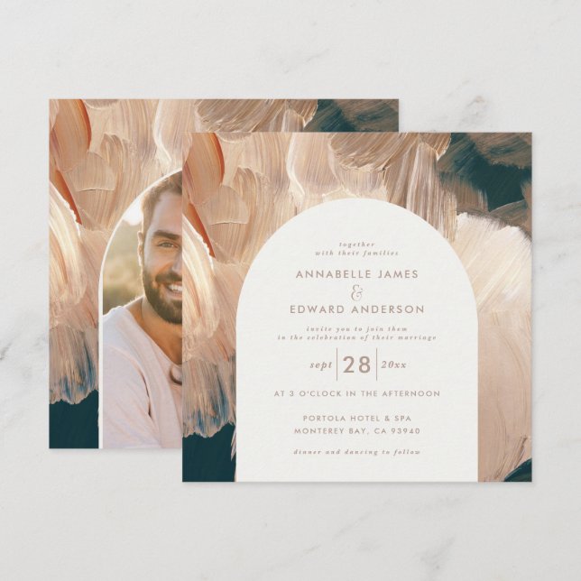 Terracotta teal painterly modern arch 1 fotosav spara datumet (Fram/baksida)