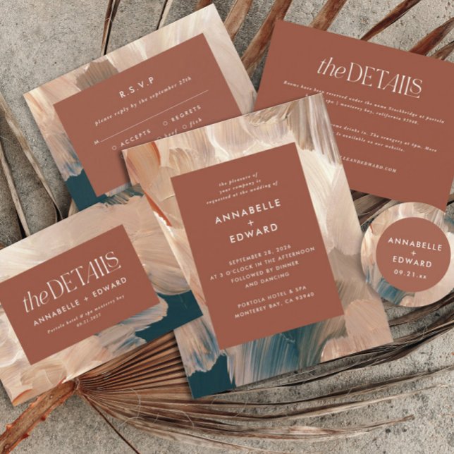 Terracotta teal paintermodern snyggt bröllop (Skapare uppladdad)