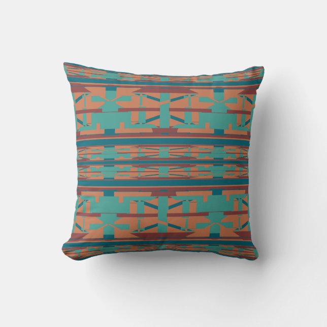 Terracotta Teal Turcouise Southwest look Mosaics Kudde (Framsida)