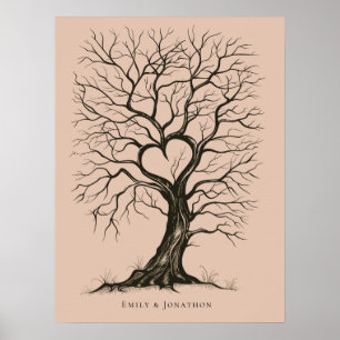 Terracotta ThumbPrint Träd Bröllop Guest Bok Poster