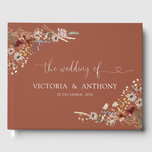 Terracotta Tiny WildblommBröllop Guest Bok (Framsida)