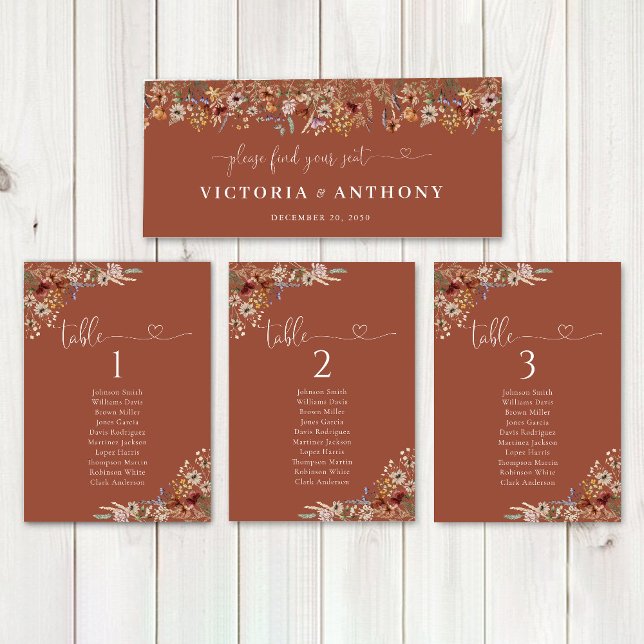 Terracotta Tiny Wildblomme Bröllop Head Bord Sign (Skapare uppladdad)