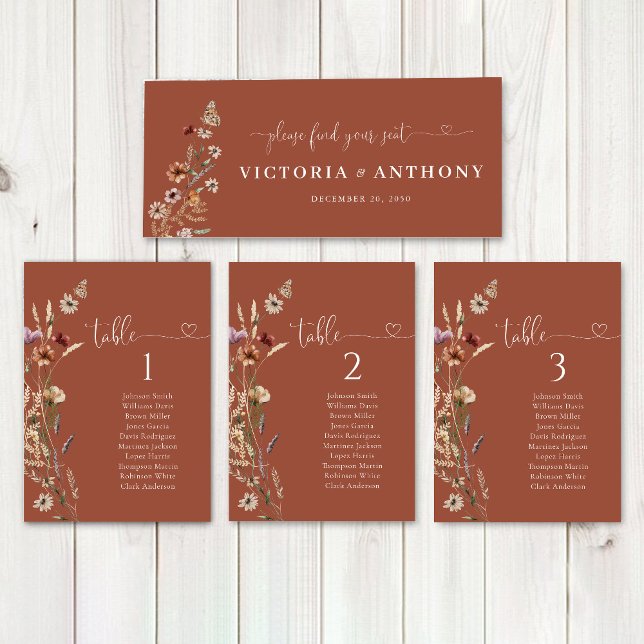 Terracotta Tiny Wildblomme Bröllop Head Bord Sign (Skapare uppladdad)