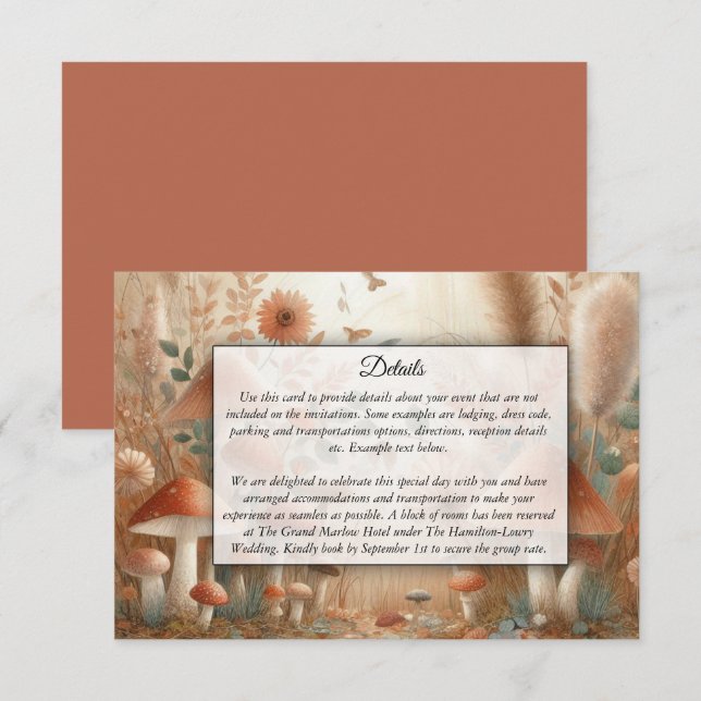 Terracotta Toadstool Woodland Magic Bröllop Tilläggskort (Fram/baksida)