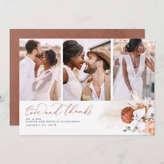 Terracotta Tropical Pampas Grass Bröllop Tack (Fram/baksida)