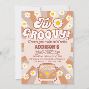 Terracotta Två Groovy Retro 2:a födelsedag Inbjudningar