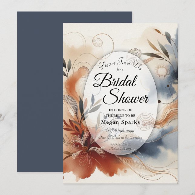 Terracotta Twilight and Navy Blooms Bridal Shower Inbjudningar (Fram/baksida)