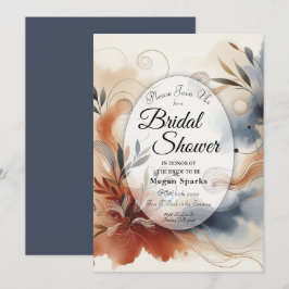 Terracotta Twilight and Navy Blooms Bridal Shower Inbjudningar