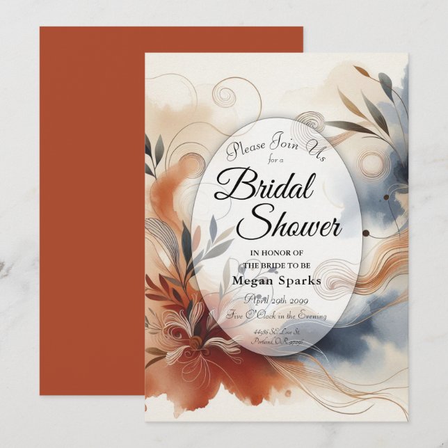 Terracotta Twilight and Navy Blooms Möhippa Inbjudningar (Fram/baksida)