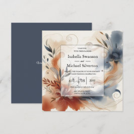 Terracotta Twilight and Navy Blooms Wedding Inbjudningar