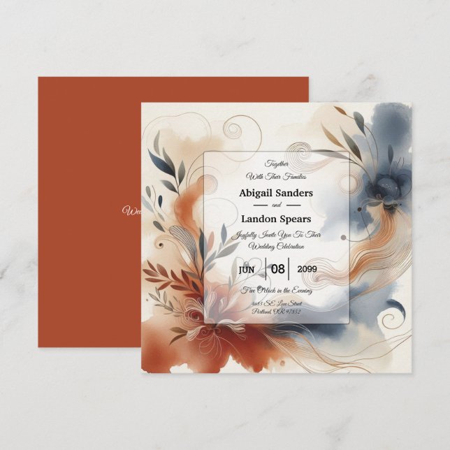 Terracotta Twilight and Navy Blooms Wedding Inbjudningar (Fram/baksida)