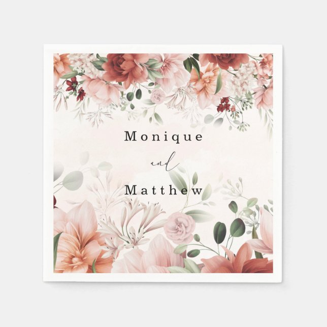 Terracotta Vår Fall Rustic Blommigt Bröllop Pappersservett (Framsidan)