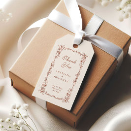 Terracotta Vintage Blommigt Bröllop Tack Presentetikett