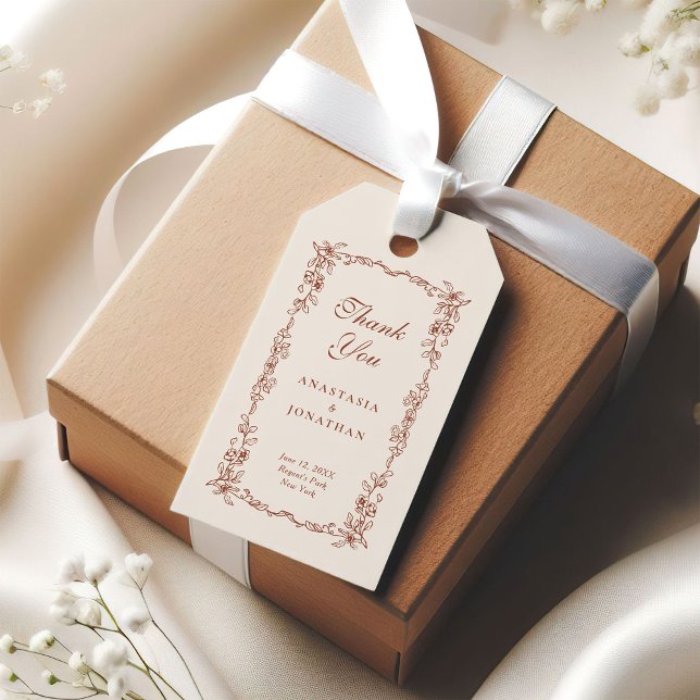 Terracotta Vintage Blommigt Bröllop Tack Presentetikett (Skapare uppladdad)