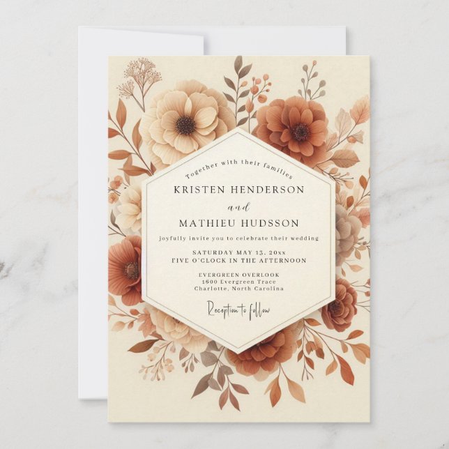Terracotta Vintage Bloom Wedding Inbjudningar (Framsida)