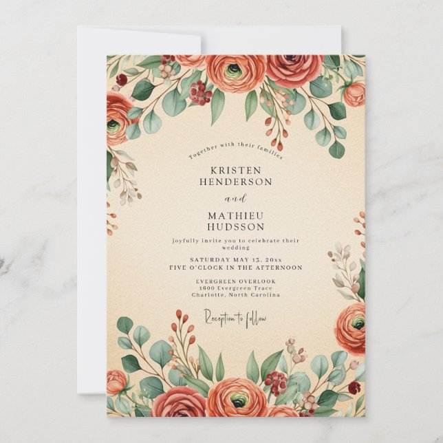 Terracotta Vintage Eucalyptus Wedding Inbjudningar (Framsida)