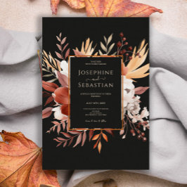Terracotta Watercolor Black Fall Blommigt Bröllop Inbjudningar