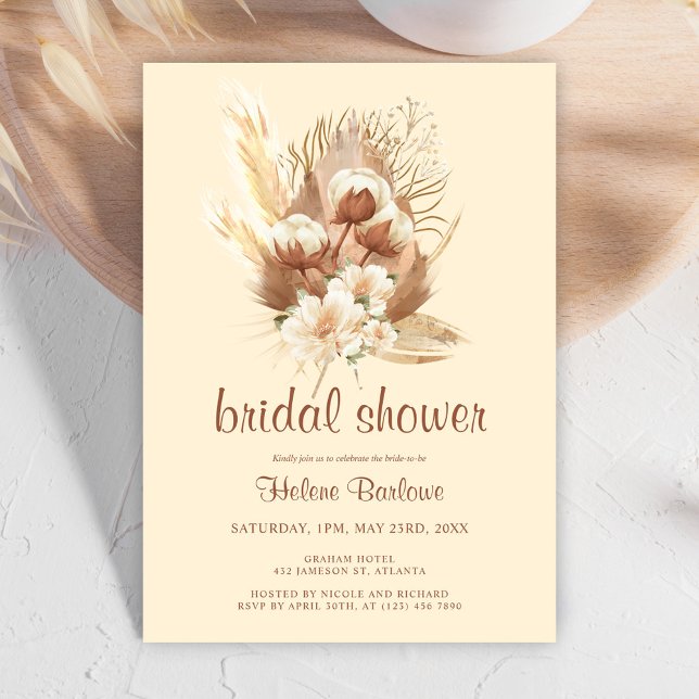 Terracotta Watercolor Blommigt Boho Möhippa Inbjudningar (Terracotta Watercolor Floral Boho Bridal Shower Invitation)