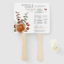 Terracotta Watercolor Blommigt Bröllopsprogram Flä