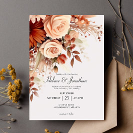 Terracotta Watercolor Blommigt Elegant Fall Weddin Inbjudningar