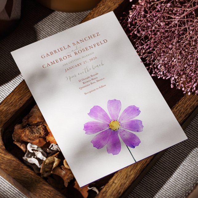 Terracotta Watercolor Boho Blommigt Daisy Bröllop Inbjudningar (Skapare uppladdad)