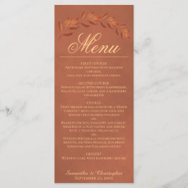 Terracotta Watercolor Lövs Elegant bröllop Menu Meny