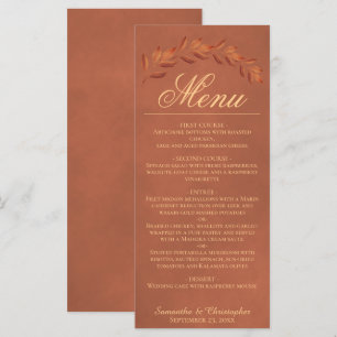 Terracotta Watercolor Lövs Elegant bröllop Menu Meny