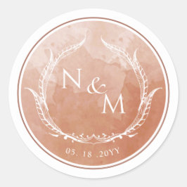 Terracotta Watercolor Monogram Kuvert Seal/Favor Runt Klistermärke