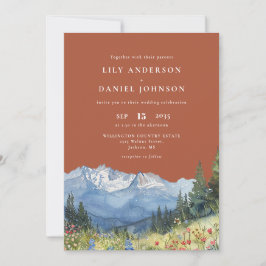 Terracotta Watercolor Mountain Wildflower Wedding Inbjudningar