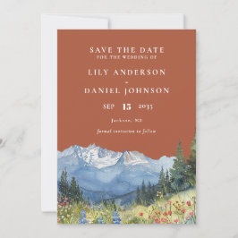 Terracotta Watercolor Mountain Wildflower Wedding Spara Datumet