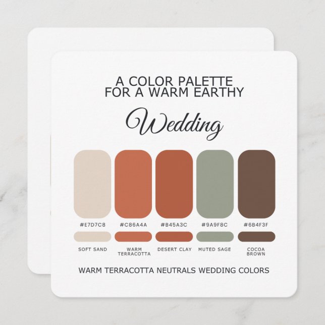 Terracotta Wedding Color Palette Card Inbjudningar (Fram/baksida)