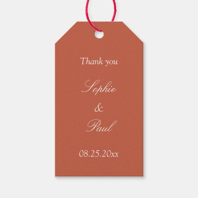Terracotta Wedding Favor Tack Gift Märkres Presentetikett (Framsidan)