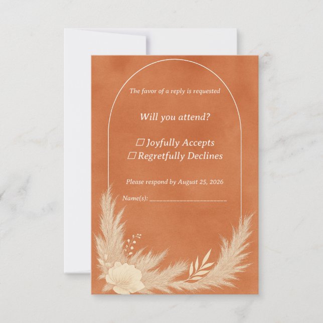 Terracotta Wedding RSVP Card OSA Kort (Framsida)