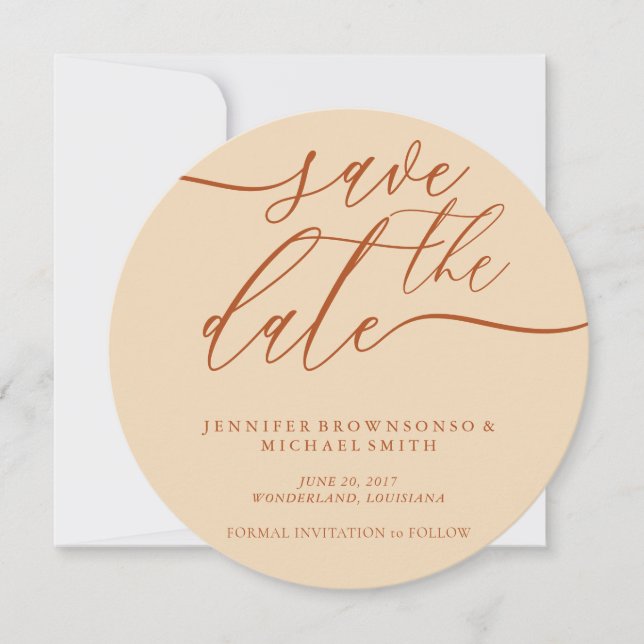Terracotta Wedding Save Date Photo Calligraphy Spara Datumet (Framsida)