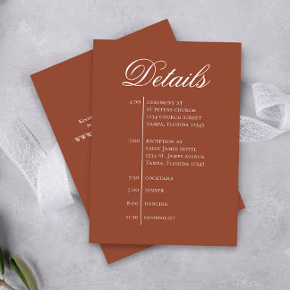 Terracotta Wedding Timeline Details Simple RSVP Tilläggskort