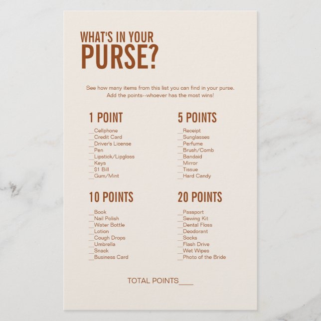 Terracotta What's in your Purse Möhippa Game (Framsida)