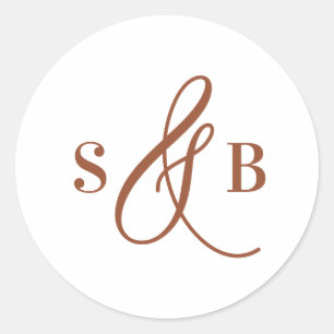 Terracotta Whimsical Calligraphy Bröllop Monogram Runt Klistermärke