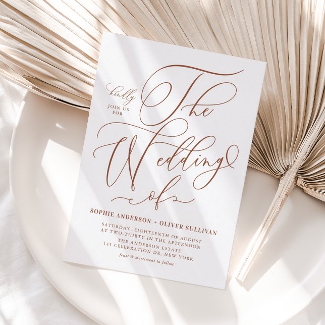 Terracotta Whimsical Calligraphy Bröllop QR Code Inbjudan Vykort (Terracotta Whimsical Calligraphy Wedding QR Code Invitation Postcard)