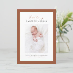 Terracotta Whimsical Calligraphy Photo Baby Birth Meddelande
