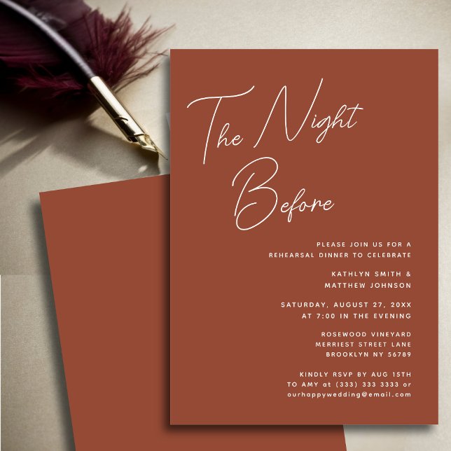 Terracotta Whimsical Script Chic Natten före Inbjudningar (Skapare uppladdad)
