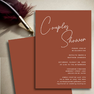 Terracotta Whimsical Script Chic Par Shower Inbjudningar