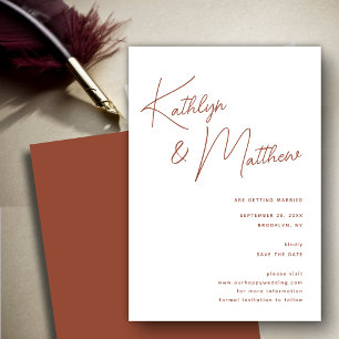 Terracotta Whimsical Script Minimalist Modern Spara Datumet