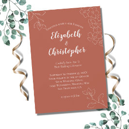Terracotta White Blommigt Botaniska Modern Bröllop Inbjudningar