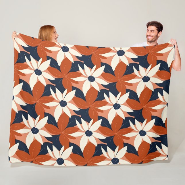 Terracotta White Blommigt Elegant Fleecefilt (På plats)