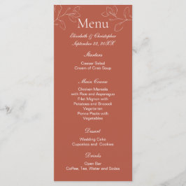 Terracotta White Blommigten Botanical Bröllop Menu Meny