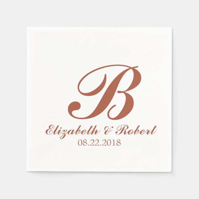 Terracotta White Bröllop Monogram Napkins Pappersservett (Framsidan)
