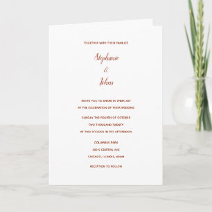 Terracotta White Classic Simple Minimal Bröllop Inbjudan