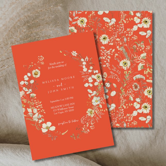 Terracotta White Flora Boho Wildblomma Bröllop Inbjudningar (Skapare uppladdad)