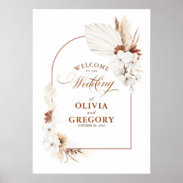 Terracotta White Flowers Boho Bröllop Välkomstecke Poster