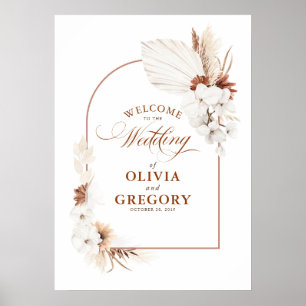 Terracotta White Flowers Boho Bröllop Välkomstecke Poster
